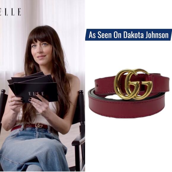 Gucci GG Logo Marmont Thin Leather Belt Rosso Ancora Red Size 100/40 - Picture 1 of 14